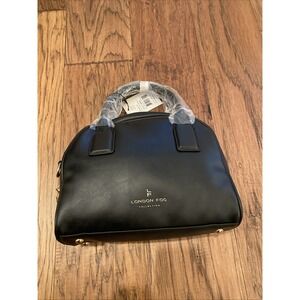 London Fog Faux Leather Satchel Black 100th Anniversary Convertible Handbag NWT